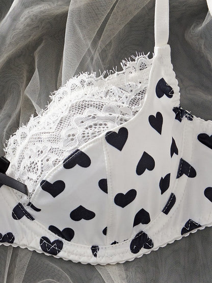 XS-2XL Elegant French Style Heart Print Lace bra Set