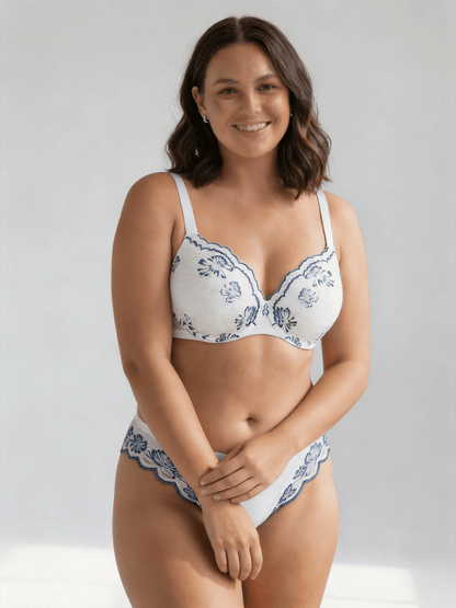 Plus Size Lace Printed Bra, Underwire Support & Minimizer Effect for Women