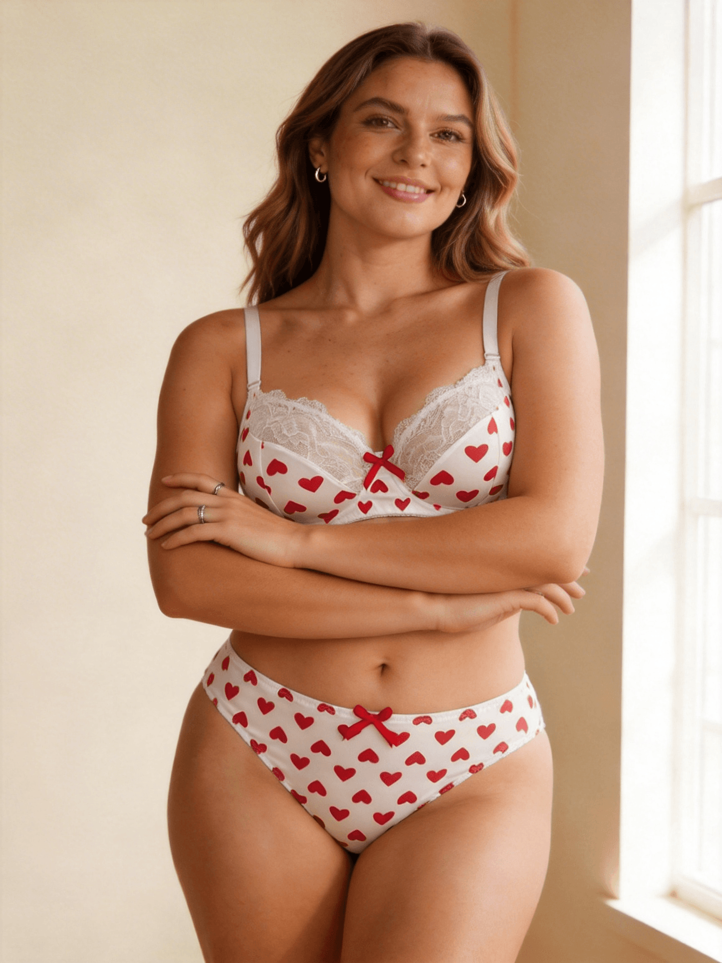 XS-2XL Elegant French Style Heart Print Lace bra Set