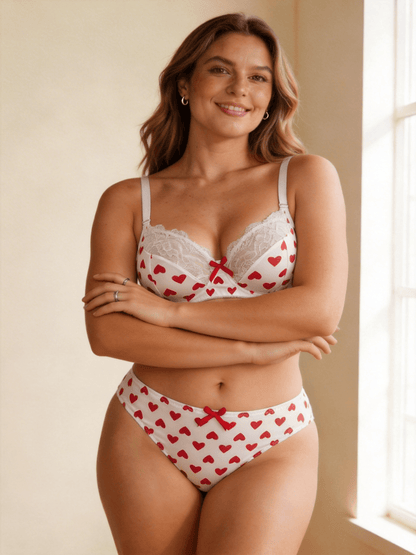 XS-2XL Elegant French Style Heart Print Lace bra Set