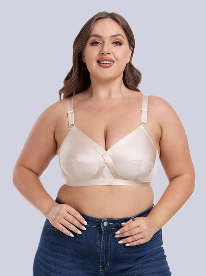 european and american style plus size bra. ultra-thin breathable satin, wireless comfort for curvy figures.