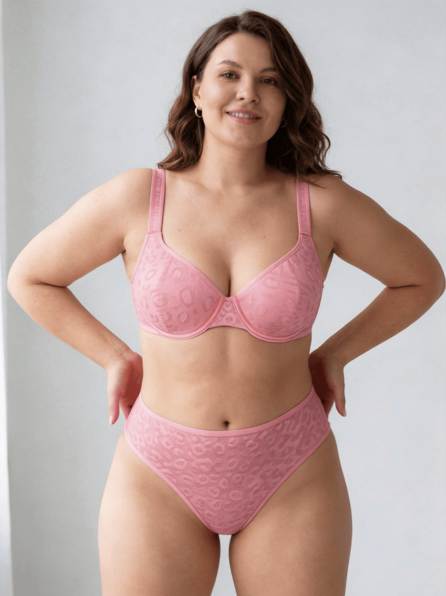 Women's Plus Size Leopard Print Bra Set & Straps Adjustable Comfy Design