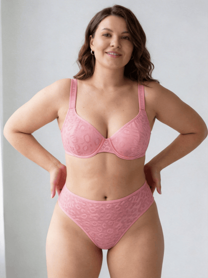Women's Plus Size Leopard Print Bra Set & Straps Adjustable Comfy Design