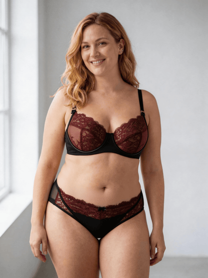 Elegant Style Lace Net-Like Push Up Bra Set for Women