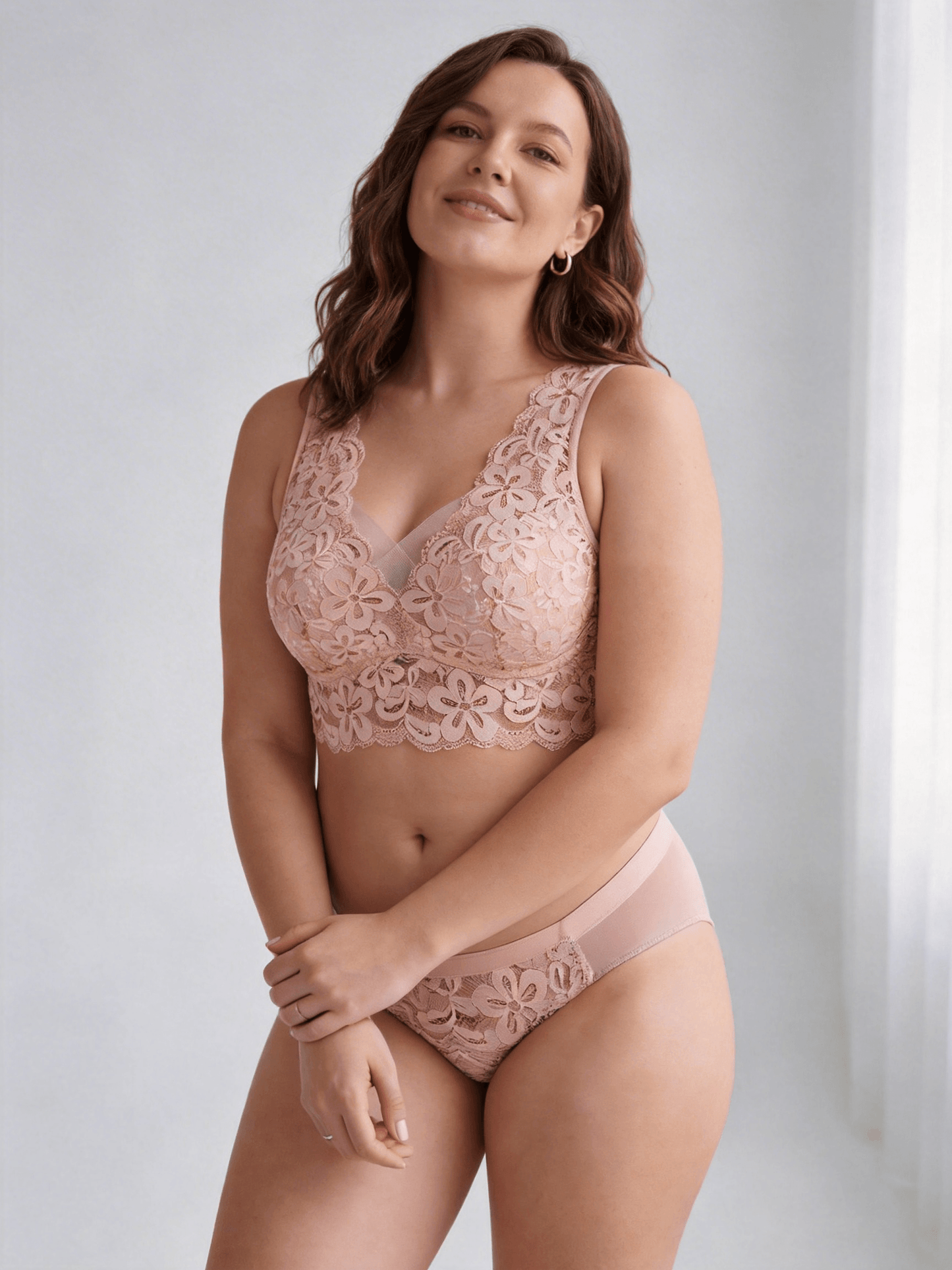 Plus Size Pure Lace Wireless Bra, Seamless & Breathable Design